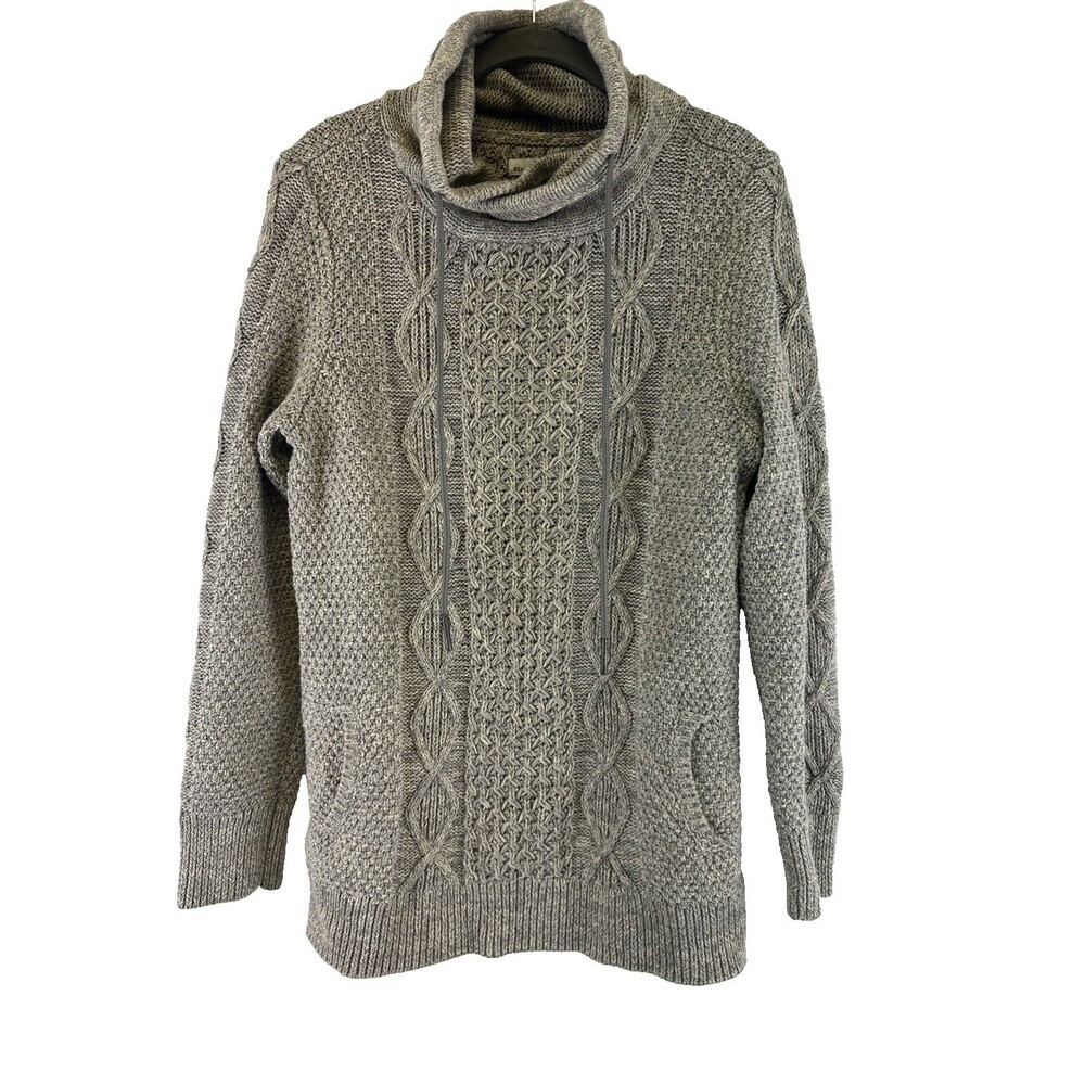 LL Bean Signature Funnelneck Sweater Fisherman Knit Gray 302534 Womens Medium